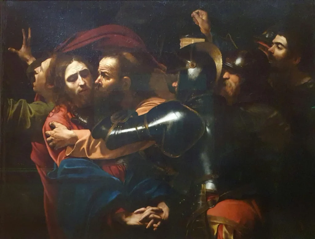Michelangelo Merisi da Caravaggio - La Cattura di Cristo, 1602, olio su tela, 133,5 × 169,5 cm